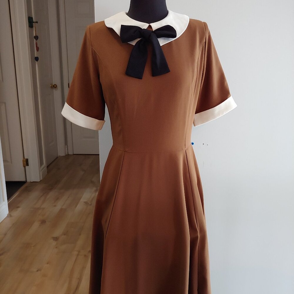 Hell Bunny Vixen Collared Brown Dress With Bow
